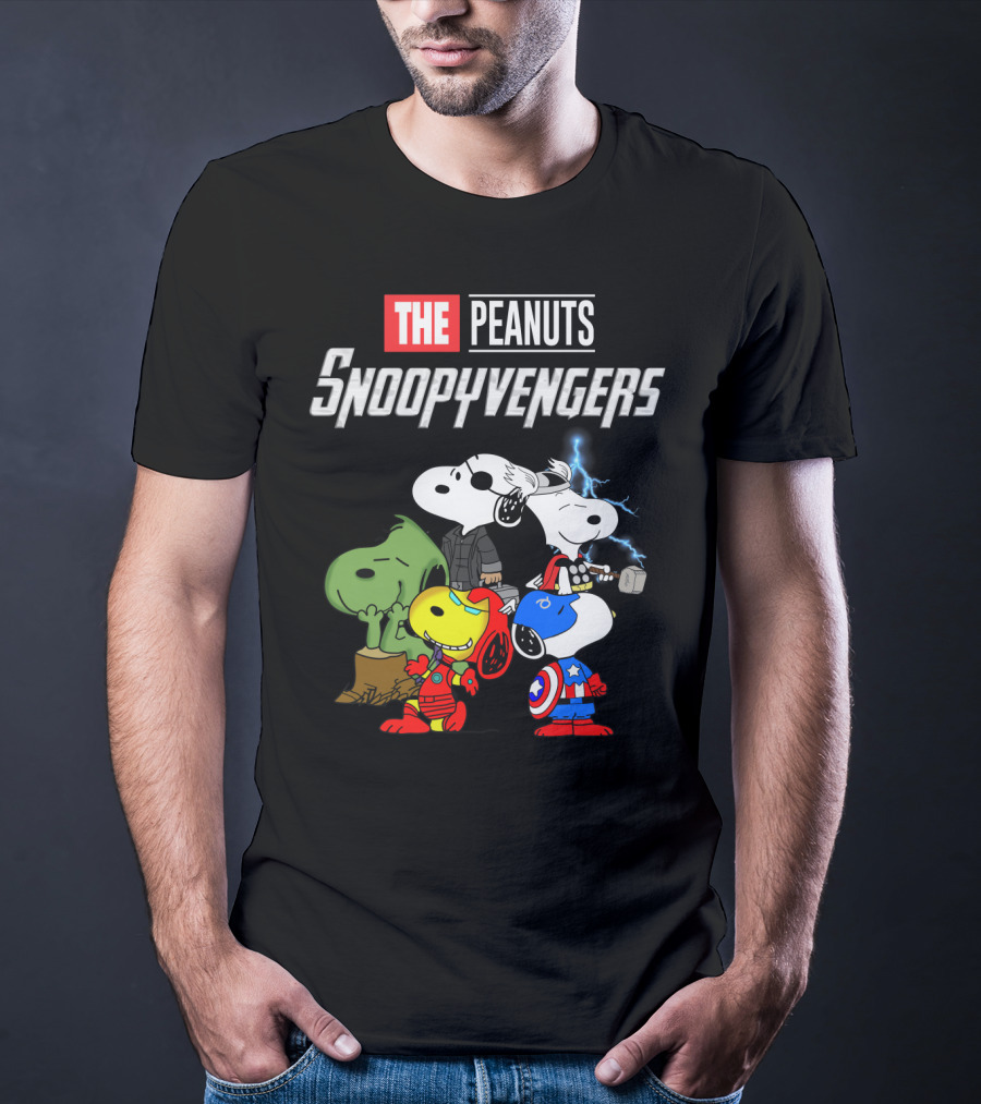 The Peanuts Snoopyvengers Marvel Avengers Endgame Crossover With Snoopy As Iron Man Captain America Thor Hulk Black Widow T-Shirt