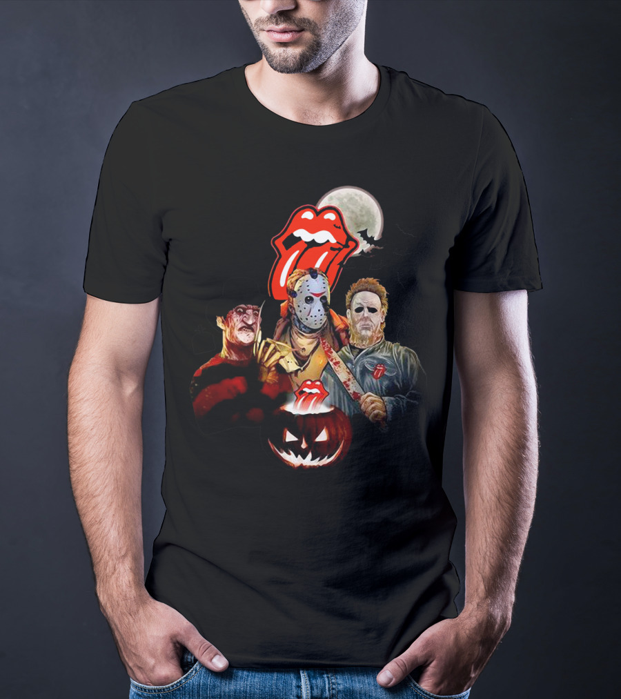 Michael Myers Voorhees Freddy Horror Mashup Halloween Moon Pumpkins Bats Tongue T-Shirt