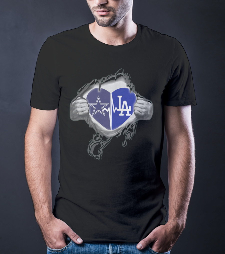 Cowboys LA Dodgers Heartbeat Fusion Iconic Team Spirit T-Shirt