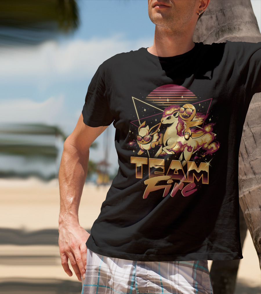 Retro PokEmon Team Fire Sunglasses Ponyta Flareon 80s T-Shirt