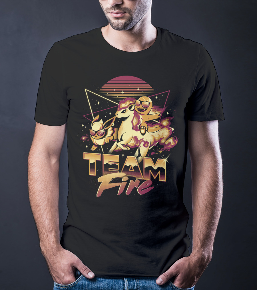 Retro PokEmon Team Fire Sunglasses Ponyta Flareon 80s T-Shirt