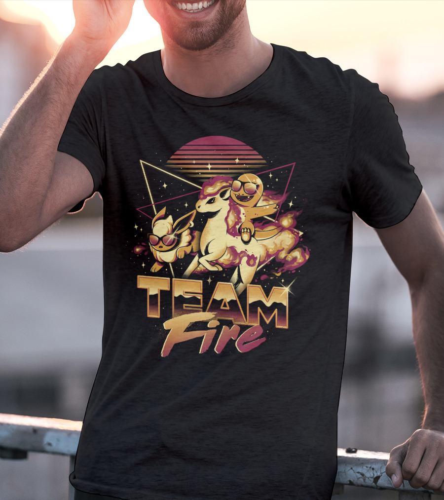Retro PokEmon Team Fire Sunglasses Ponyta Flareon 80s T-Shirt