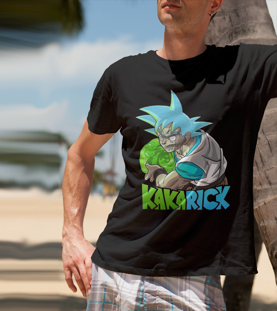 Kakarick Rick And Morty X DBZ Crossover With Green Energy Sphere And Blue Hair T-Shirt