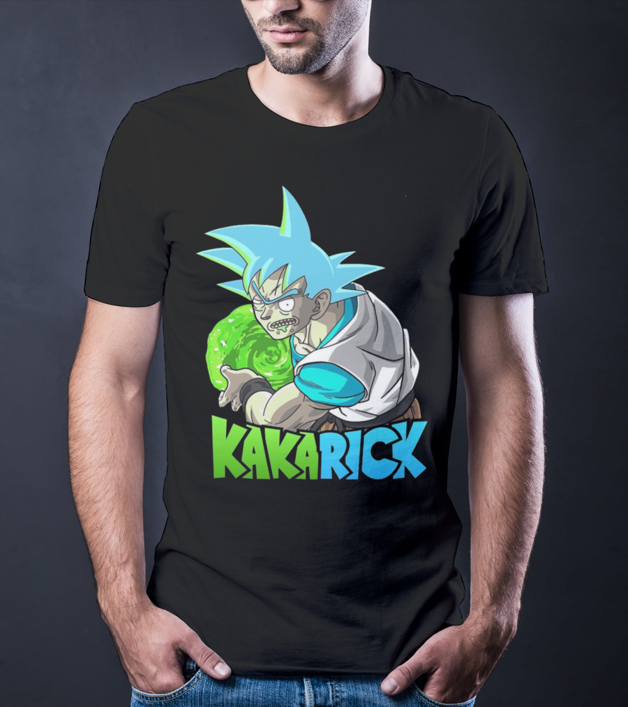 Kakarick Rick And Morty X DBZ Crossover With Green Energy Sphere And Blue Hair T-Shirt