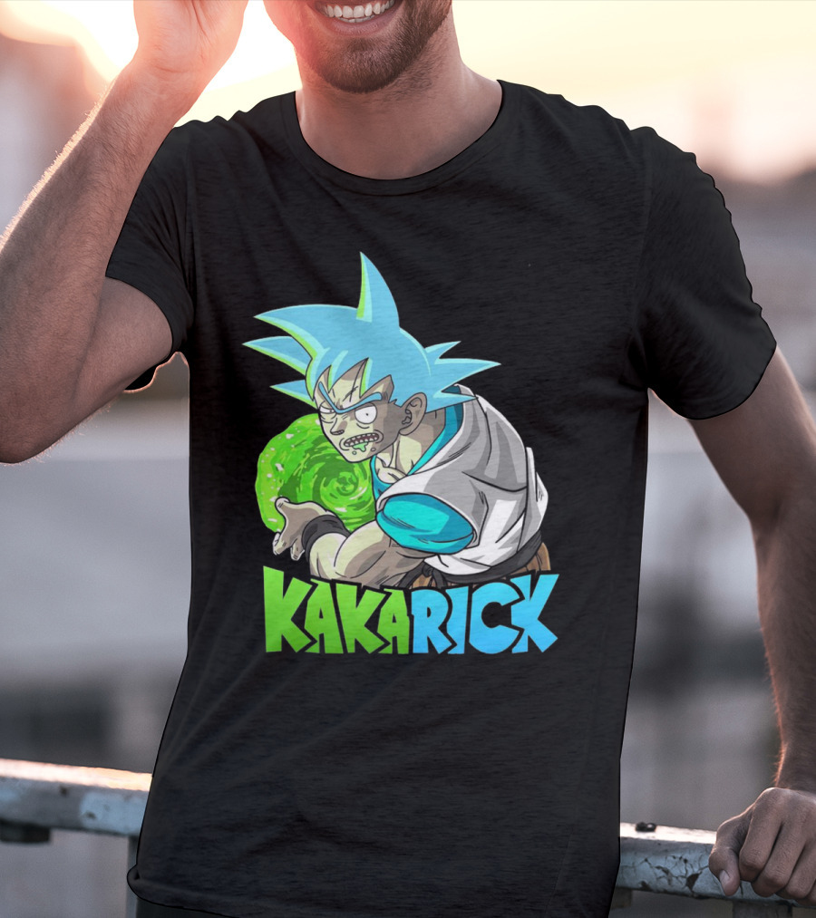 Kakarick Rick And Morty X DBZ Crossover With Green Energy Sphere And Blue Hair T-Shirt