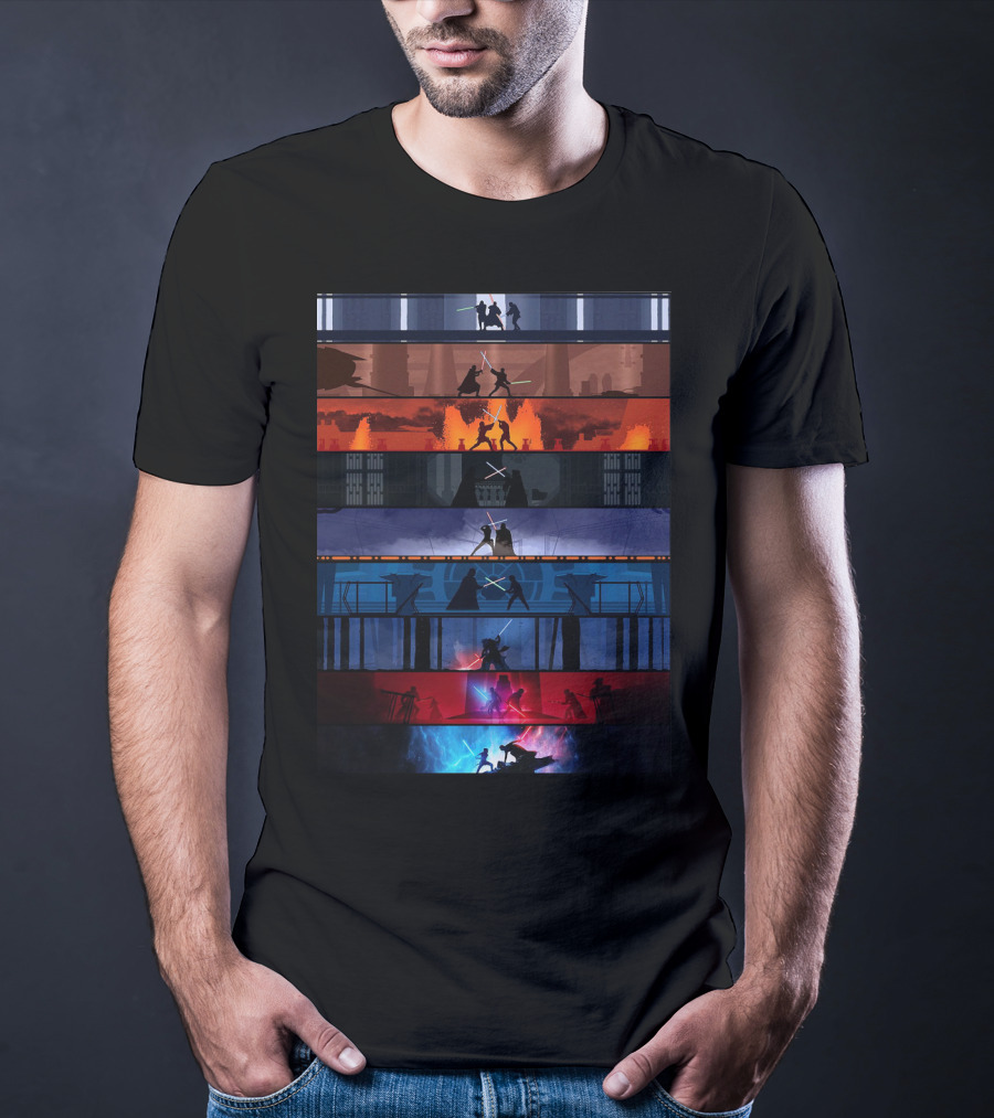 Star Wars Iconic Lightsaber Duels Across Saga T-Shirt