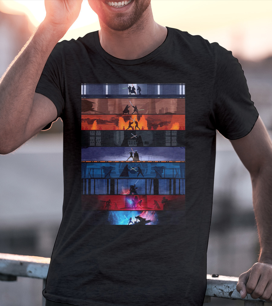 Star Wars Iconic Lightsaber Duels Across Saga T-Shirt
