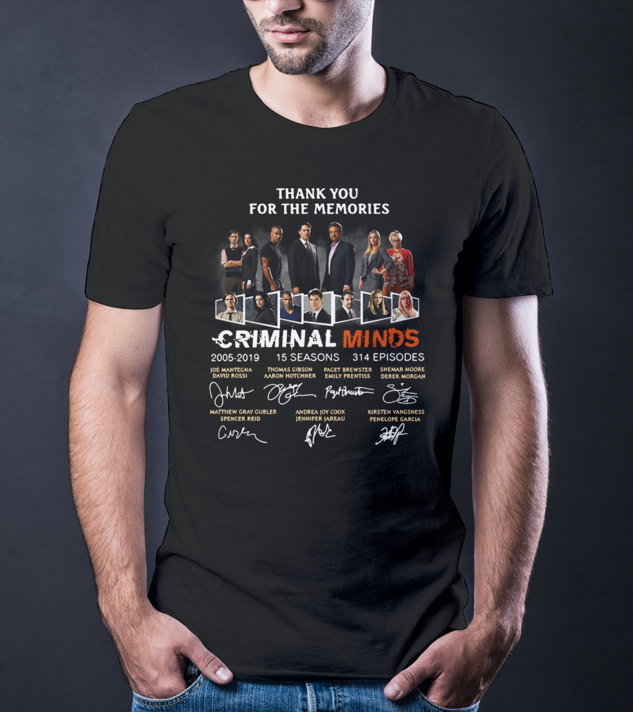 Thank You For The Memories Criminal Minds 15 Seasons 314 Episodes Cast Signatures T-Shirt