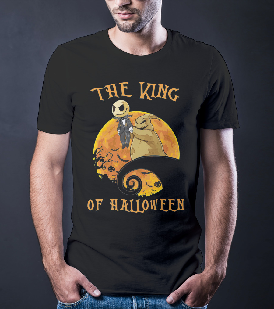 The King Of Halloween Jack Skellington And Oogie Boogie With Pumpkin Moon T-Shirt