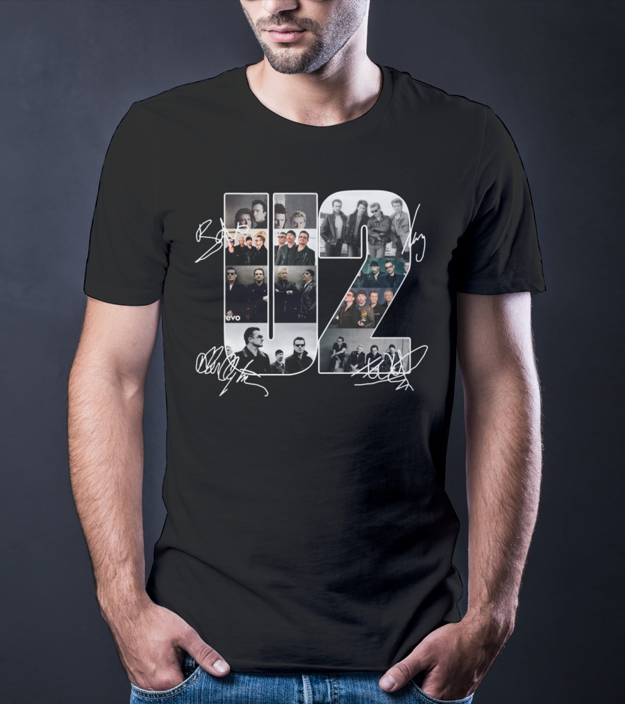 U2 Band Photo Collage With Signatures And Vevo T-Shirt