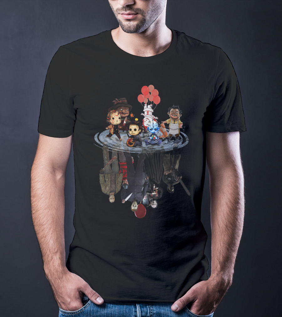 Horror Icons Reflections With Balloons And Shadows T-Shirt
