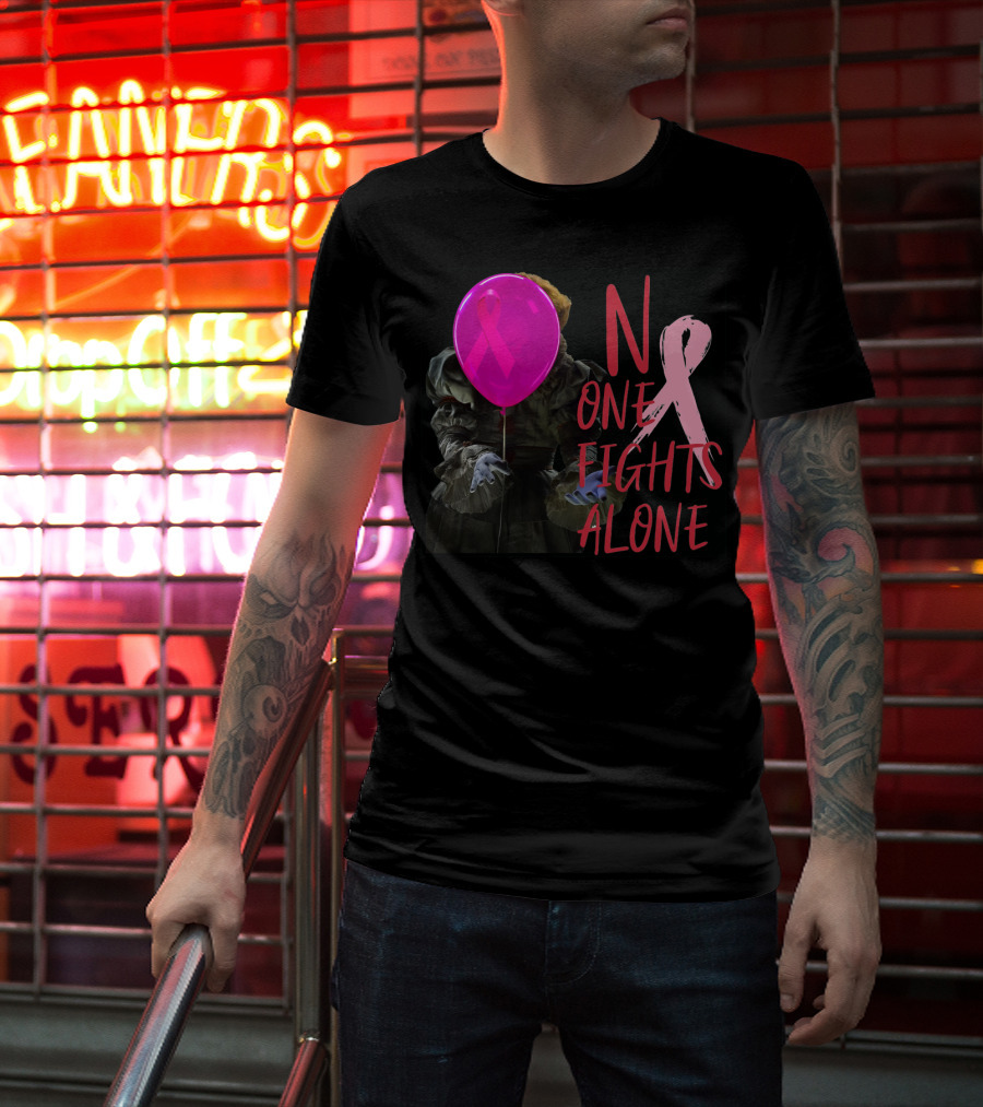 Pennywise No One Fights Alone Breast Cancer Awareness Pink Ribbon Balloon T-Shirt