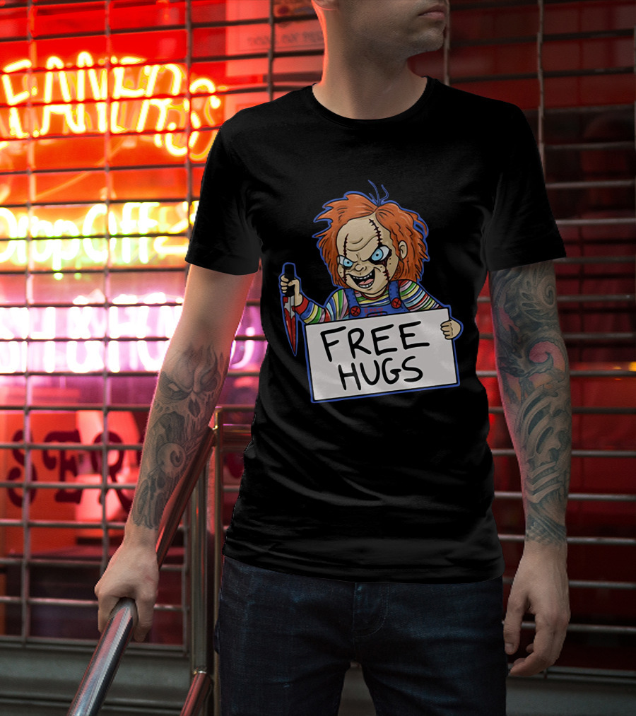 Chucky Free Hugs With Knife And Red Hair T-Shirt