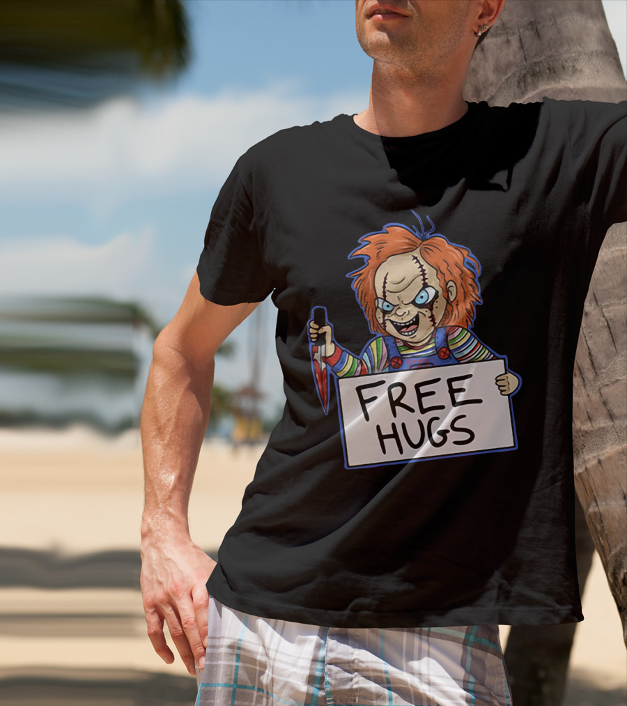 Chucky Free Hugs With Knife And Red Hair T-Shirt