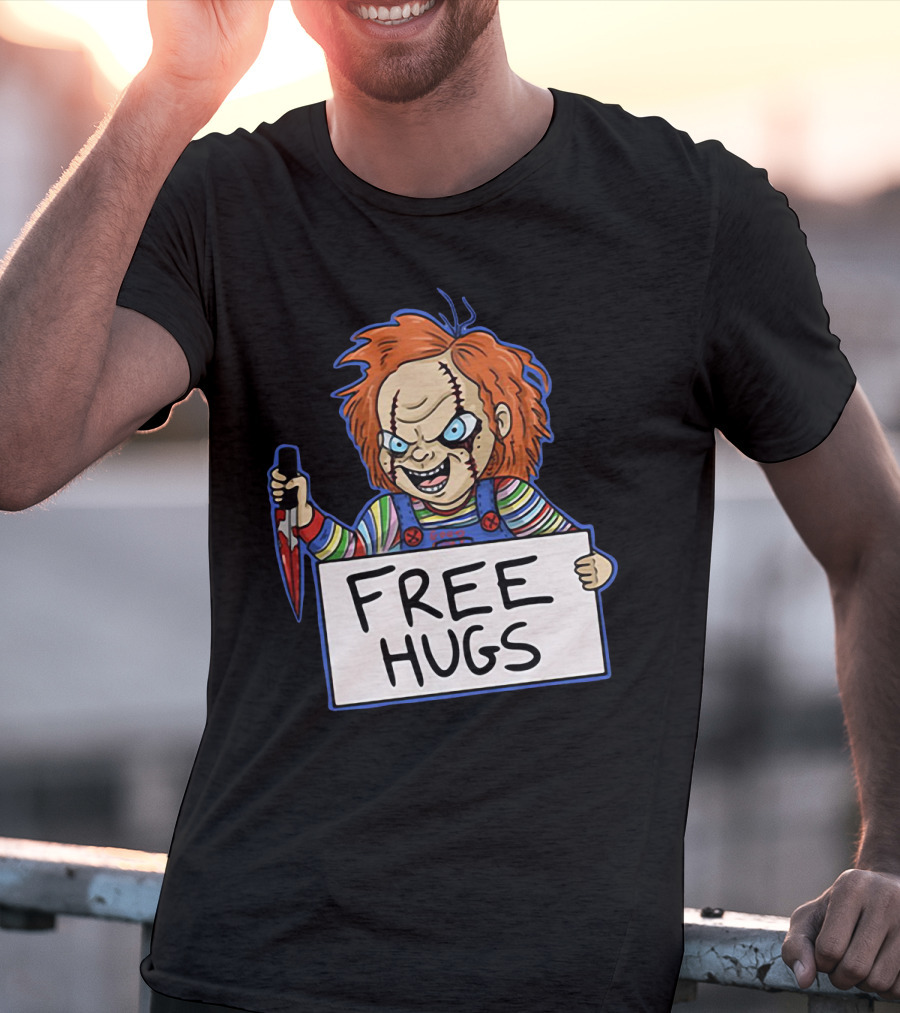 Chucky Free Hugs With Knife And Red Hair T-Shirt