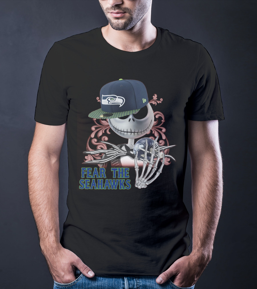 Jack Skellington Wearing Seattle Seahawks Cap With Fear The Seahawks Theme T-Shirt