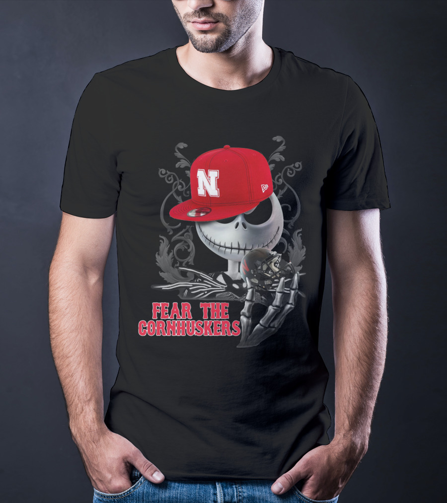 Fear The Cornhuskers Jack Skellington Nebraska Hat T-Shirt