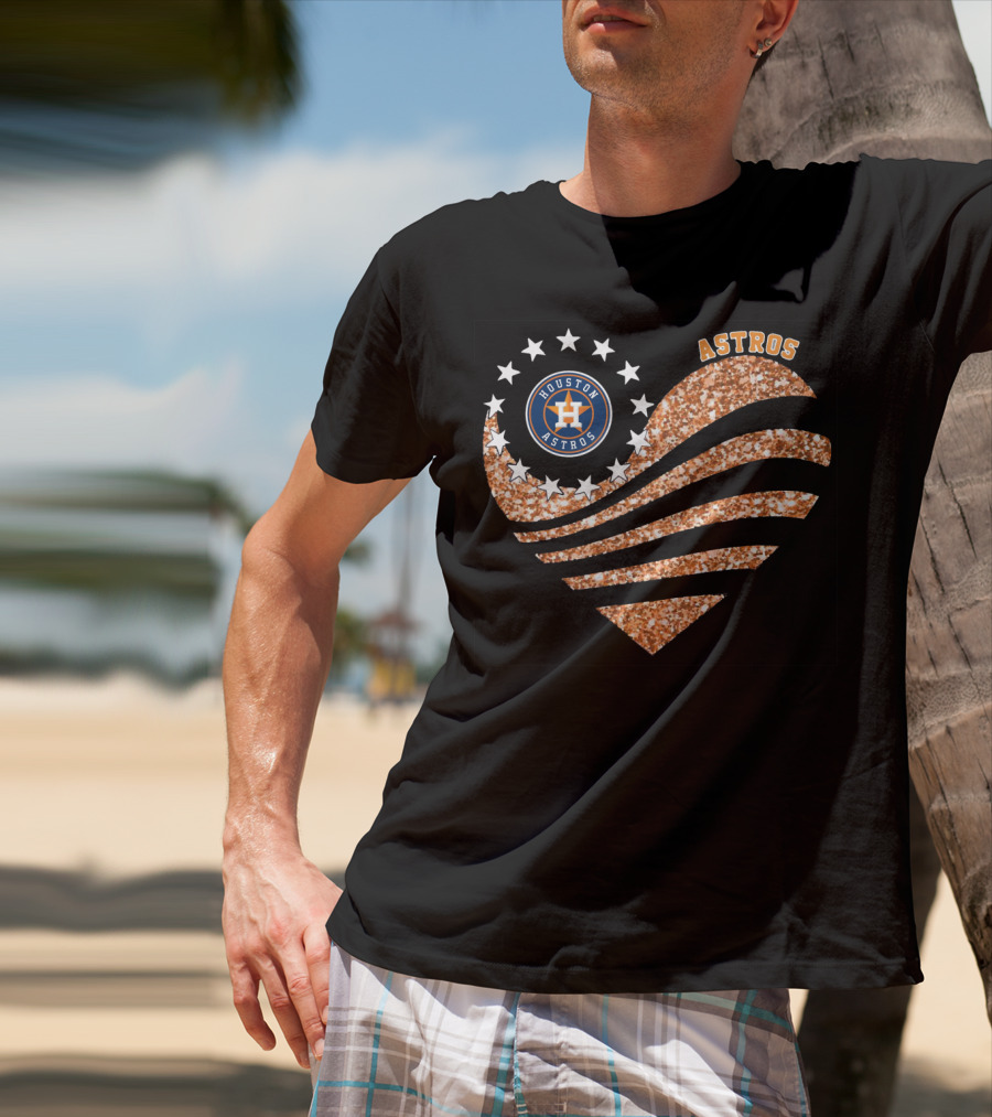 Houston Astros Heart Glitter Stars T-Shirt