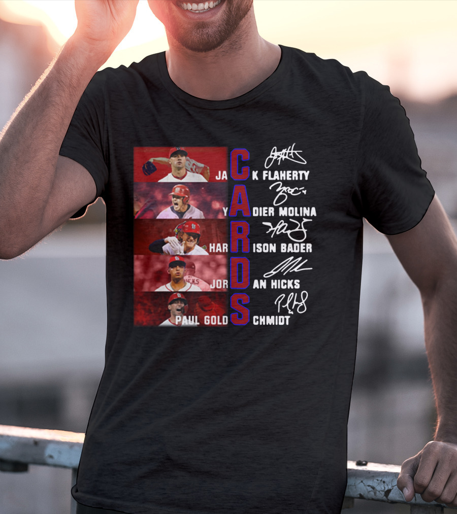 Cards Jack Flaherty Yadier Molina Harrison Bader Jordan Hicks Paul Goldschmidt T-Shirt
