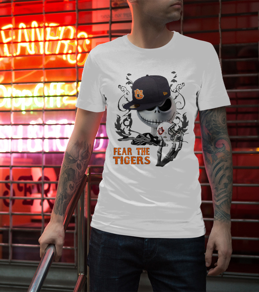 Fear The Auburn Tigers Jack Skellington Helmet And Hat T-Shirt