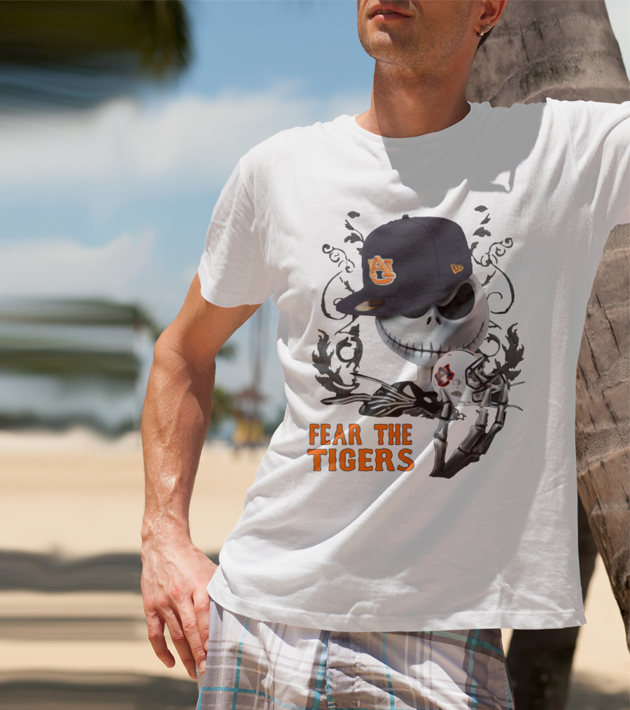 Fear The Auburn Tigers Jack Skellington Helmet And Hat T-Shirt