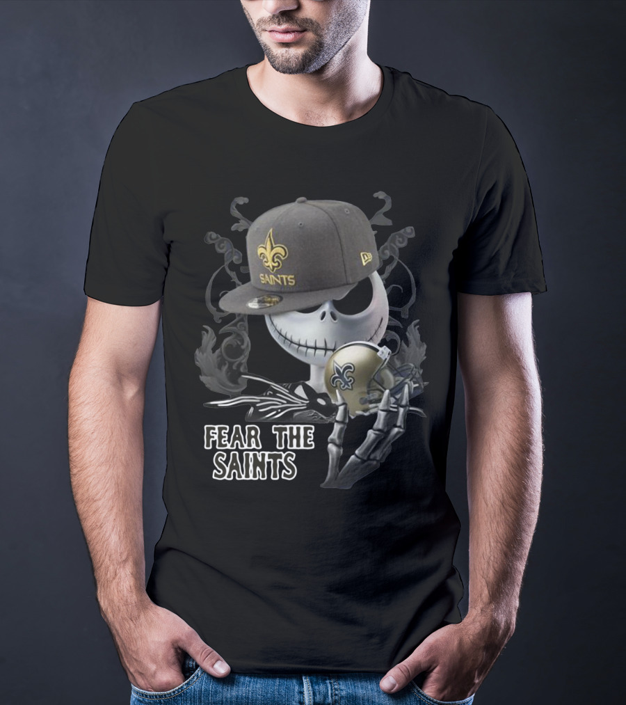 Jack Skellington Fear The Saints New Orleans Fleur-De-Lis Helmet T-Shirt