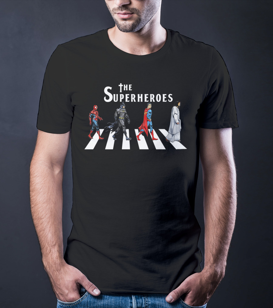 The Superheroes Abbey Road Crosswalk Featuring Iconic Characters T-Shirt