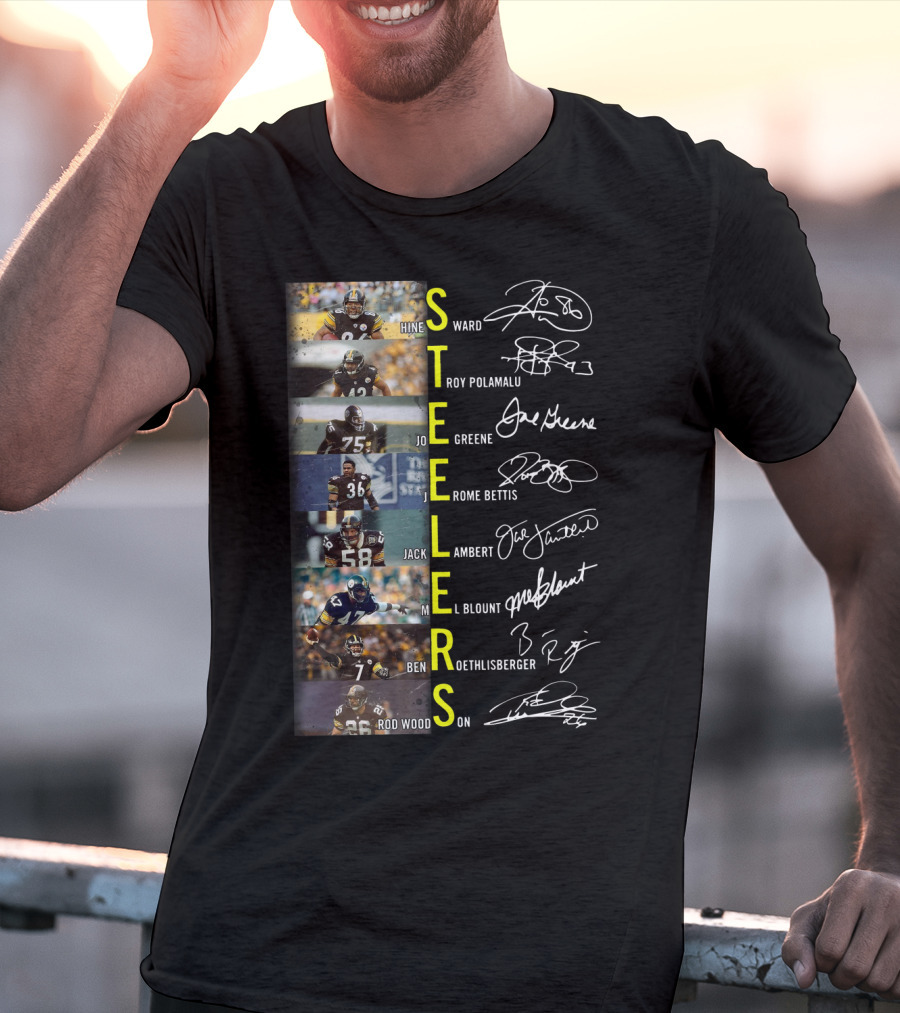 Steelers Hines Ward Troy Polamalu Joe Greene Jerome Bettis Jack Lambert Mel Blount Ben Roethlisberger Rod Woodson T-Shirt