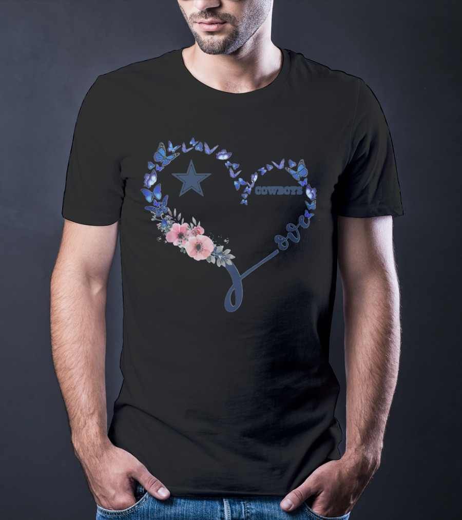 Heart Love Dallas Cowboys Star Blue Butterflies T-Shirt