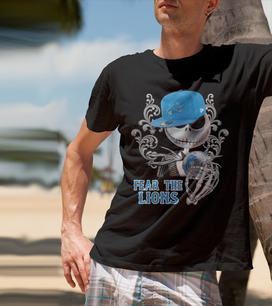 Jack Skellington Detroit Lions Football Crossover Fear The Lions T-Shirt