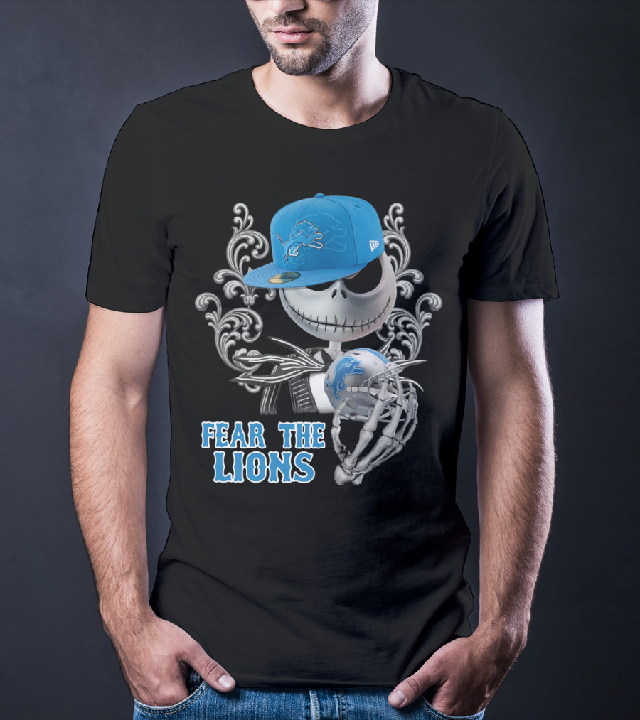 Jack Skellington Detroit Lions Football Crossover Fear The Lions T-Shirt