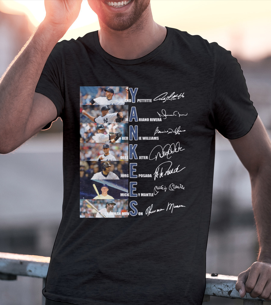 Yankees Andy Pettitte Mariano Rivera Bernie Williams Derek Jeter Jorge Posada Mickey Mantle Thurman Munson T-Shirt