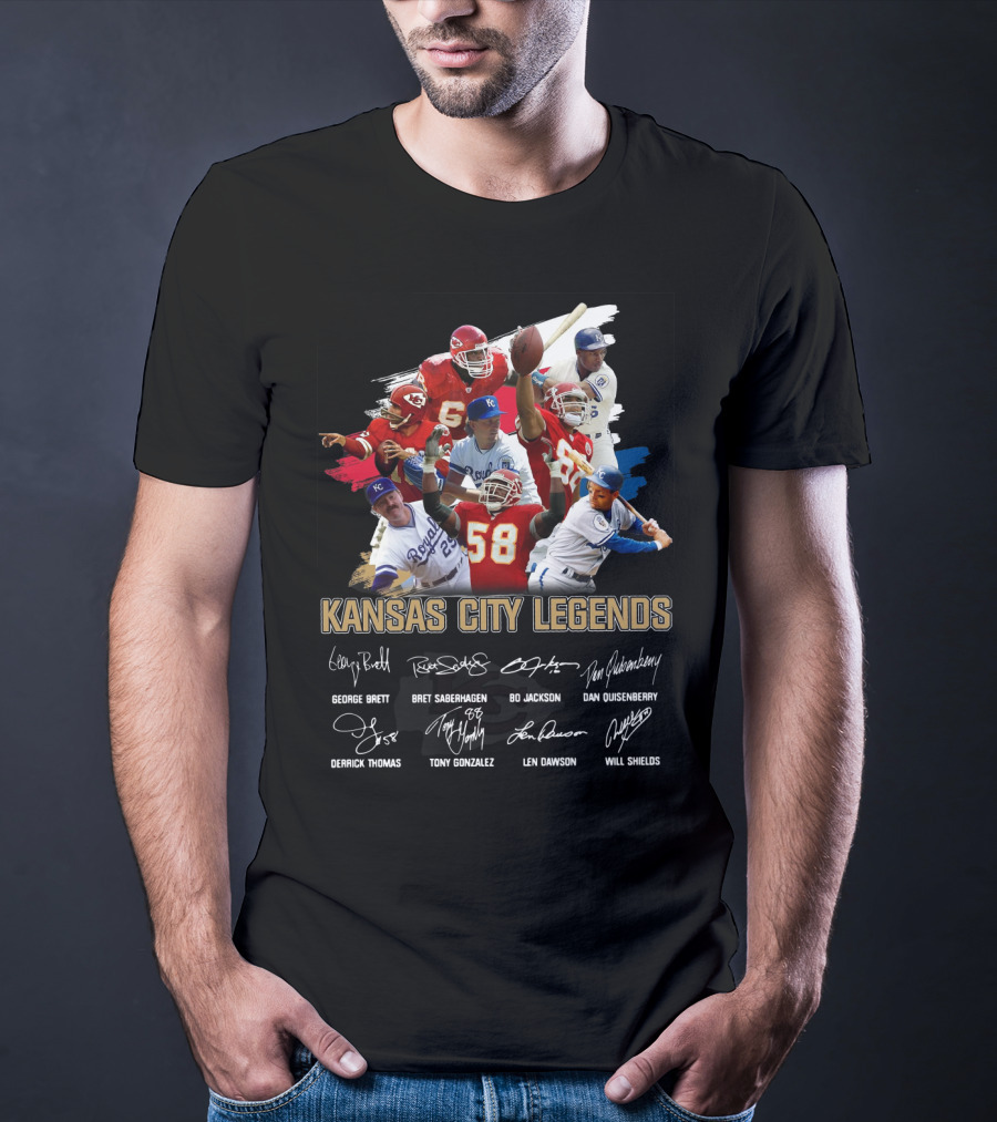 Kansas City Legends George Brett Bret Saberhagen Bo Jackson Dan Quisenberry Derrick Thomas Tony Gonzalez Len Dawson Will Shields T-Shirt
