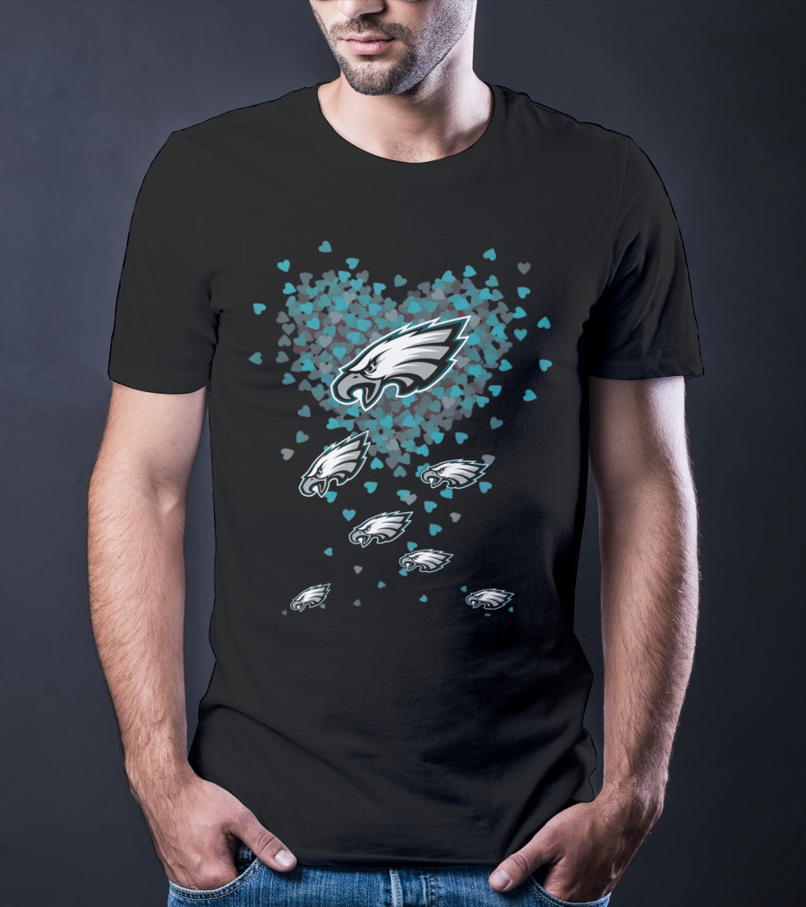 Philadelphia Eagles Hearts Pattern Eagle Heads T-Shirt