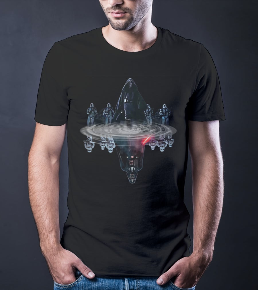 Darth Vader And Stormtroopers Mirror Reflection With Lightsaber Shadow T-Shirt