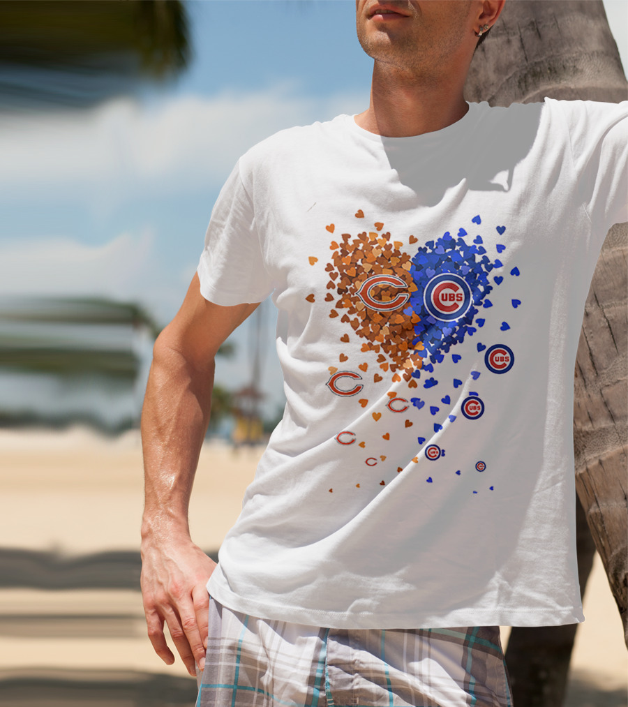 Chicago Bears Cubs Heart Logo Fusion T-Shirt
