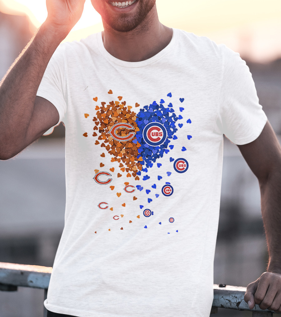 Chicago Bears Cubs Heart Logo Fusion T-Shirt