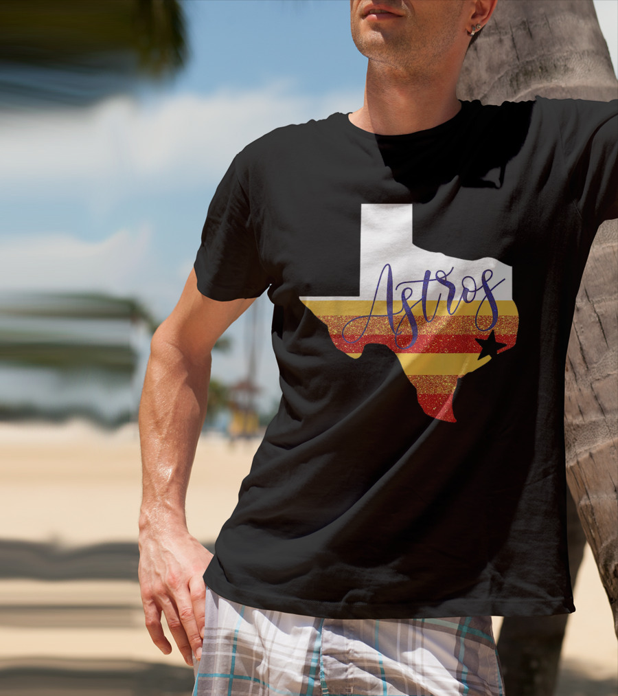 Astros Texas State Outline With Stripes And Star T-Shirt