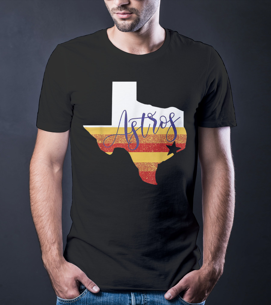 Astros Texas State Outline With Stripes And Star T-Shirt