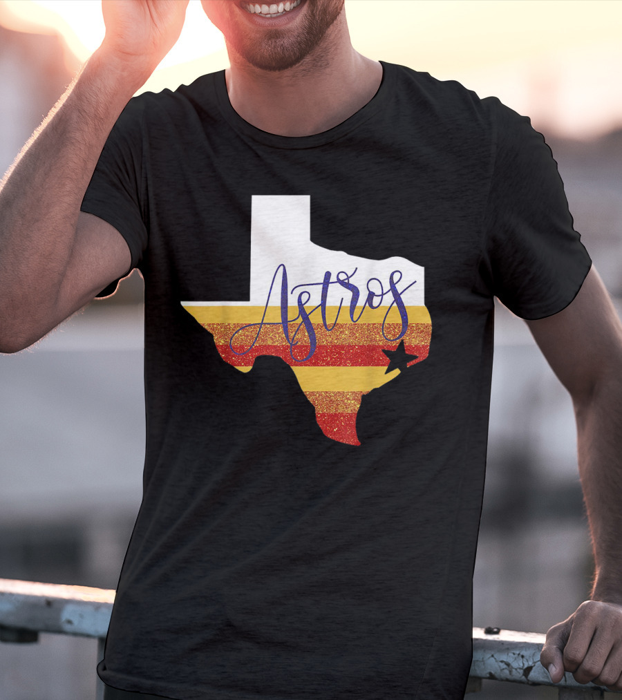 Astros Texas State Outline With Stripes And Star T-Shirt