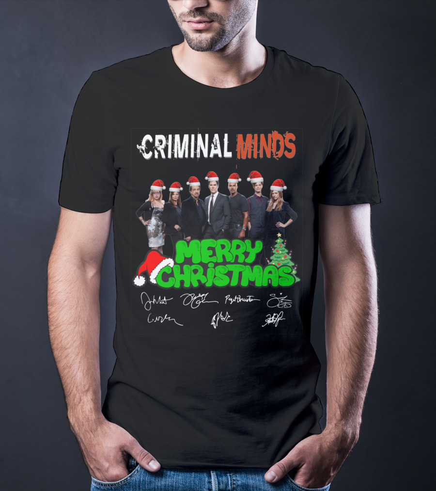 Criminal Minds Merry Christmas Santa Hats Signatures T-Shirt