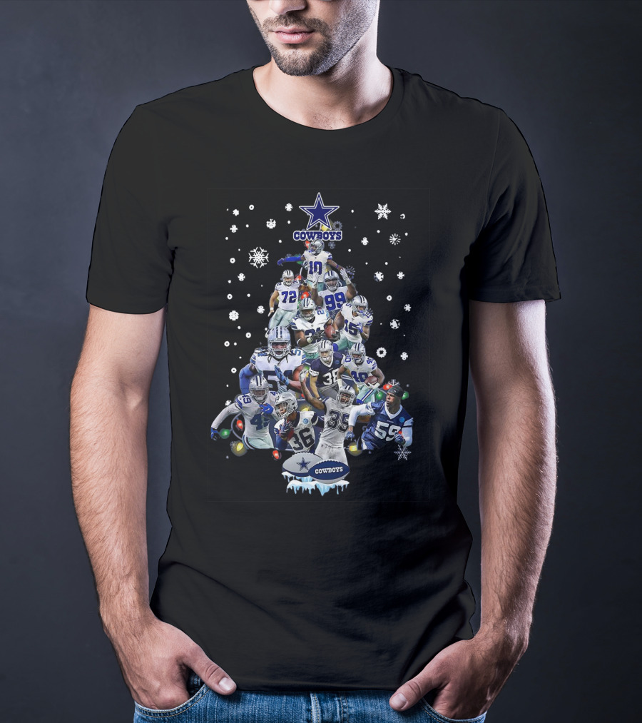 Cowboys Dallas All Members Christmas Tree Snowflakes Lights T-Shirt