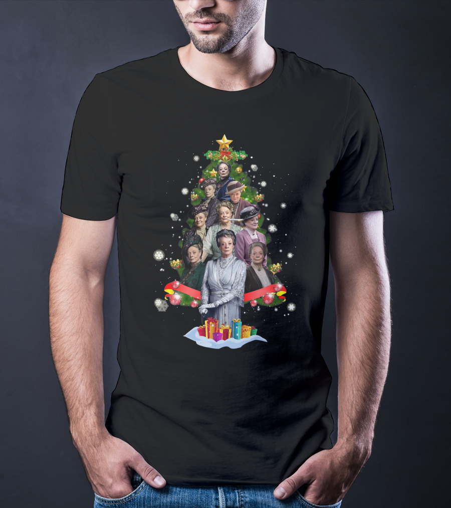 Violet Crawley Christmas Tree Character Montage With Holiday Decorations And Gifts T-Shirt