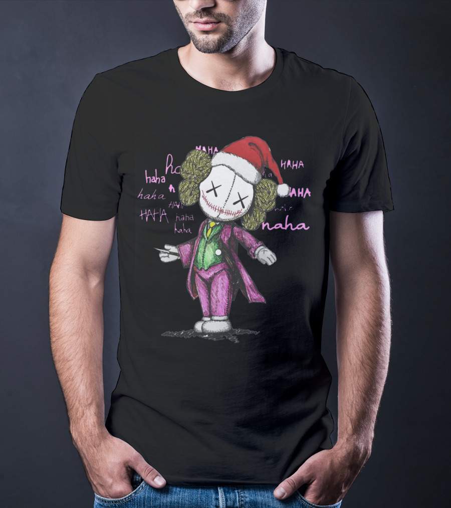 Santa Joker Kaws Haha Clown Character In Festive Hat With Laughing Text T-Shirt
