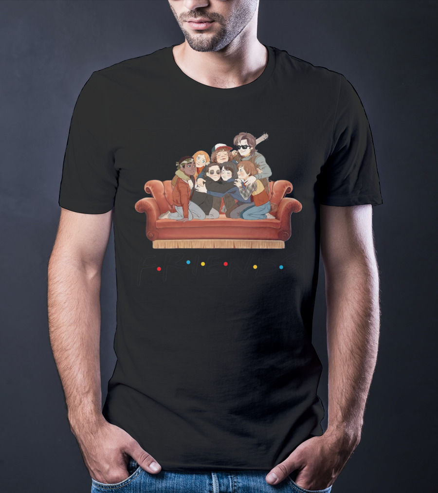 Stranger Things Characters Couch Hug Friends T-Shirt