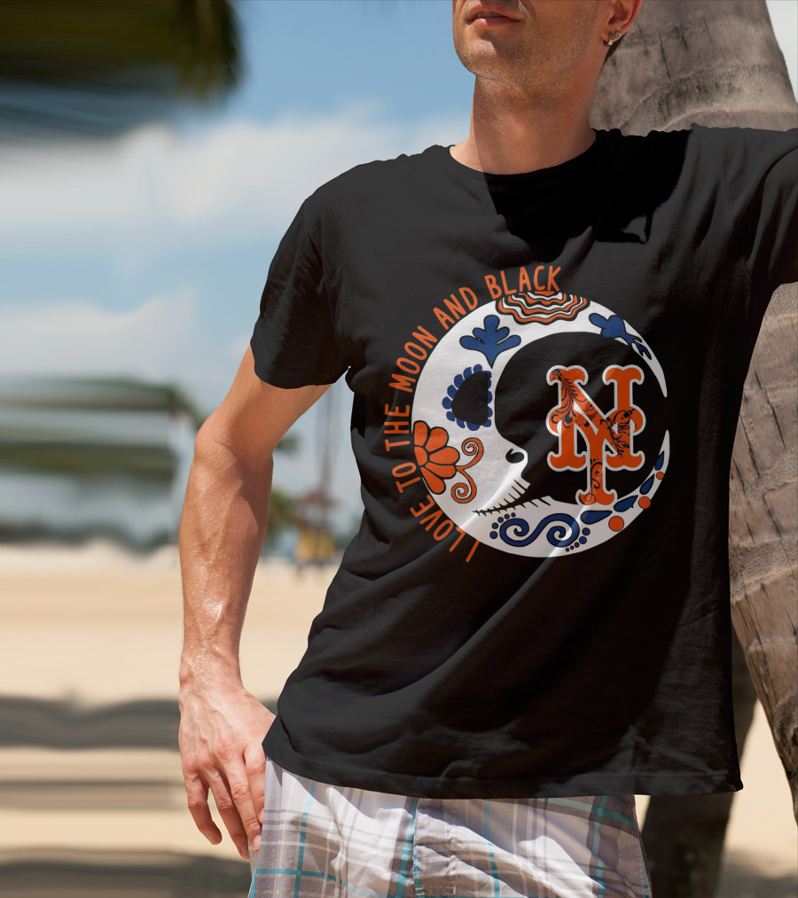 New York Mets I Love To The Moon And Black T-Shirt