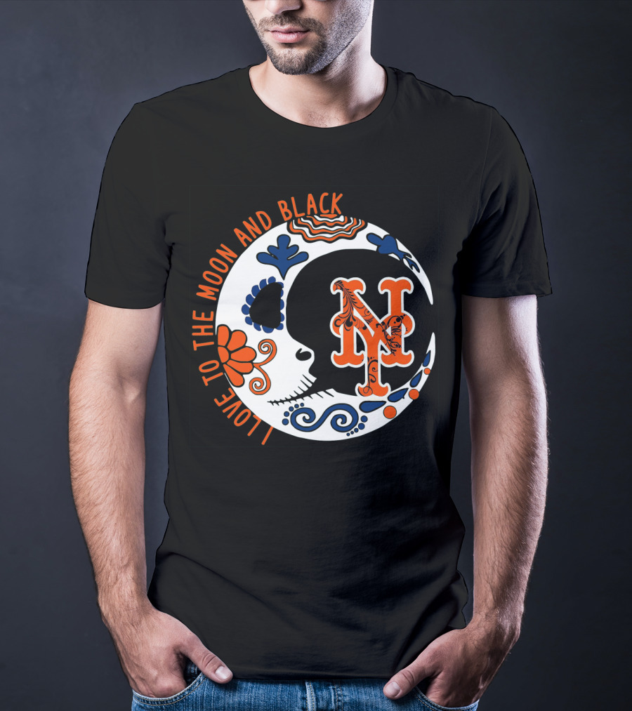 New York Mets I Love To The Moon And Black T-Shirt