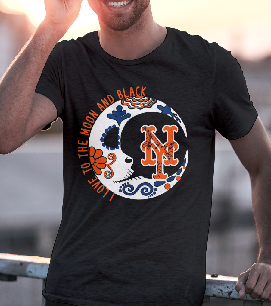 New York Mets I Love To The Moon And Black T-Shirt