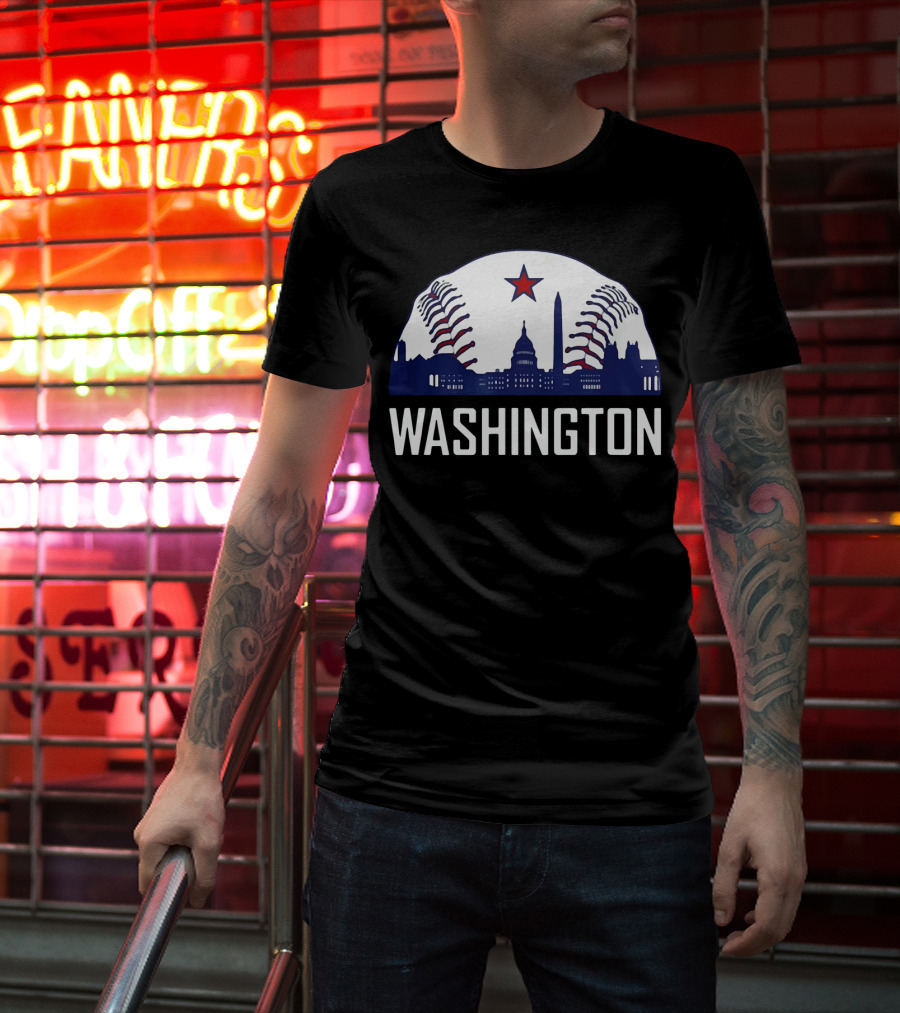 Washington DC Baseball Hometown Skyline National Capitol Star T-Shirt