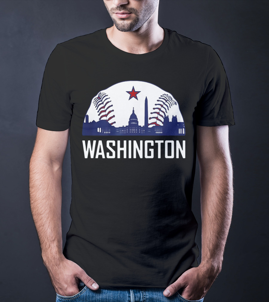 Washington DC Baseball Hometown Skyline National Capitol Star T-Shirt